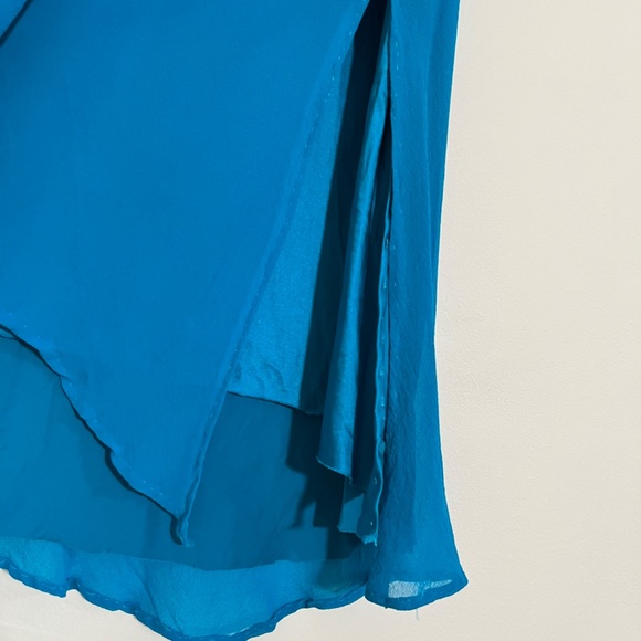 SPENSER JEREMY Gorgeous Teal Flutter Sleeve Cowl Neck 100% Silk Midi Dress Sz 6 - Picture 11 of 14